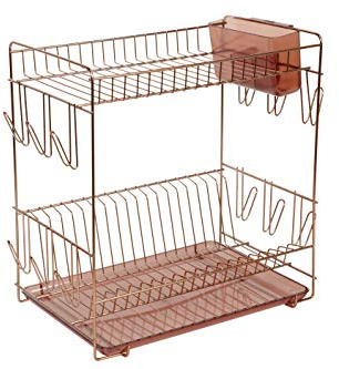 Sauvic Großer Edelstahl-Geschirrabtropfer mit kupferfarbener Oberfläche, 43x25x41,5 cm