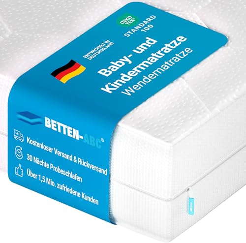 Betten-ABC - Mini-Duo - Wendematratze für Babys & Kleinkinder - 80x160 cm - mit Klimaband & 2 Liegeseiten - Oeko-TEX-Zertifiziert - Abnehmbarer & waschbarer Polyester-Bezug - Lieferung per Paket