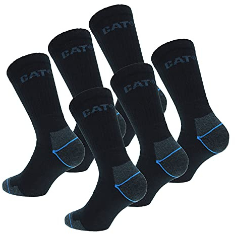 6 Paar CATERPILLAR-Arbeitssocken für Herren zur Unfallverhütung aus Coolmax, doppelte Verstärkung an Zehen und Ferse, hochwertige Garne, Baumwollschwamm und Lycra-Faser (Schwarz, 43-46)