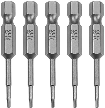 Utoolmart Lot de 5 forets de tournevis Torx T6 - Longueur totale : 50 mm - En acier S2 - Tige hexagonale - Tête magnétique - Pour travaux de réparation