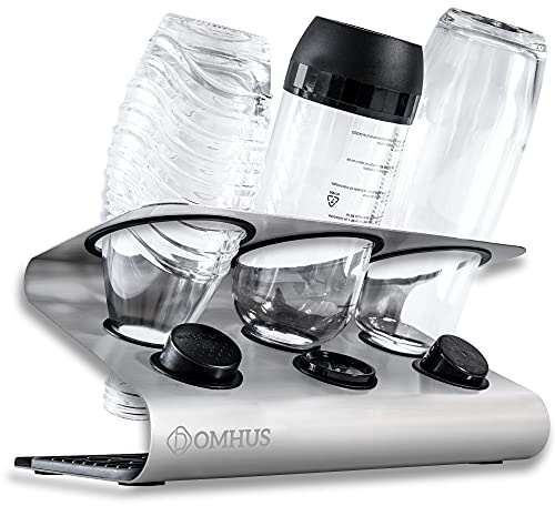 DOMHUS® Premium Abtropfhalter für SodaStream Flaschenhalter aus Edelsthal mit Abtropfmatte | Kompatibel mit Soda Stream Glasflaschen Crystal, Easy, Fuse, Emil | Universal, für Sprudelwasser Maschinen