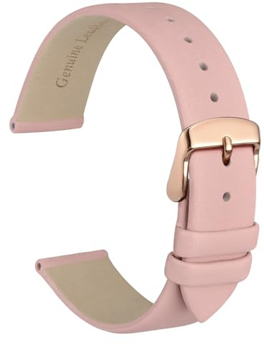 WOCCI 18mm Elegant Leather Watch Strap for Ladies with Rose Gold Buckle (Light Pink)