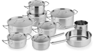 BOJ Batería de cocina PREMIUM - Acero Inoxidable - conjunto de cacerolas, cazos y sartenes (9 piezas)