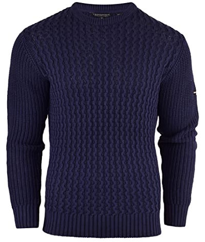 Crosshatch Mens Cotton Cable Knit Jumper Pullover Winter Sweater- 100% Cotton Blue M