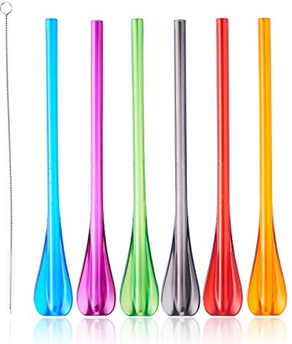 Mastrad Trinkhalme mit Löffel - 6 wiederverwendbare Trinkhalme - perfekt für Cocktails - spühlmaschinenfest in verschiedenen Farben