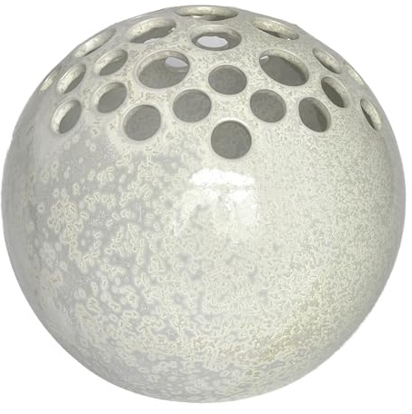 Kugelvase Steckvase groß Keramik weiß Handarbeit 22 cm