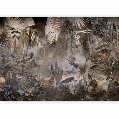 murando - Papier Peint Panoramique Adhésif Nature 294x210 cm - Tapisserie Murale Autocollante Décoration Moderne Chambre Salon - Gris marron - Jungle feuilles plantes nature b-A-0832-a-a