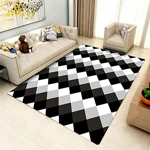 DJHWWD Webteppich Rug Carpet Schwarz-weißer quadratischer Teppich einfacher Schlafzimmer-Wohnzimmer-Teppich weich und schalldicht Kind 120X200CM