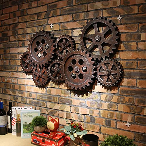 KEPMOGOH Retro-Steampunk-Stil, Zahnrad, 3D-Wanddekoration, Vintage-Industrie-Holzzahnrad, Home-Bar, Hotel, Wanddeko, Kunsthandwerk, Ornament, 95 × 7 × 45 Cm (F)