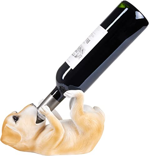 BRUBAKER Weinflaschenhalter durstiger Hund - Golden Retriever - Flaschenhalter Trinkende Tiere - Flaschenständer lustig - Deko Figur Handbemalt Barzubehör - Witzige Dekoration - Wein Geschenk | Betrunkene Tiere | Lustiger Flaschenhalter | Dekofigur handbemalt