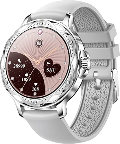 findtime Fitnessuhr Damen Smartwatch mit Telefonfunktion Schrittzähler Uhr Damen Sportuhr Gesundheitsuhr mit Blutdruckmessung Pulsuhr Schlafmonitor Rund Smart Watch Aktivitätstracker Android IOS