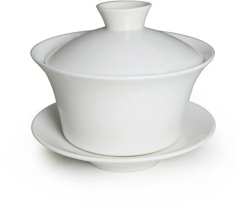 Liang baobao Traditional Gaiwan Tea Set with Lid and Saucer Classic Chinese Tea Cup Porcelain Teacups 200ml White