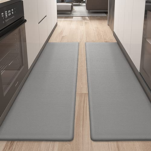 Color G 2 Piece Kitchen Mats Rug Set, Anti Fatigue Standing Mat Area Rugs Waterproof Leather, Non-slip, Oil Resistant Floor Mats for Kitchen, Office (44 x 150 cm+44 x 150 cm, Grey)