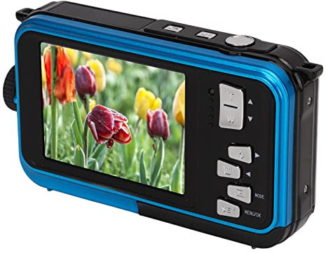 Digital Camera - Full HD 2.7K 48MP Dual Screens Waterproof Digital Camera with 16X Digital Zoom - Front Rear Double Screens - Gift for Kids Friends (Blue)
