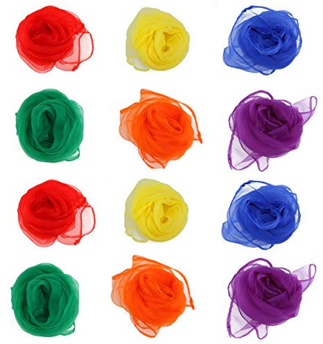TOYANDONA 12stücke Gesäumte Quadratische Jonglier Und Tanzschals Reine Seidenschals in Rot Gelb Orange Und Grün Für Jungen Und Mädchen
