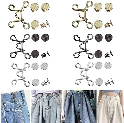 36 Pieces Jean Button Pins Adjustable Waist Buckle Extender Set, No Sewing Required Jean Buttons, Pant Waist Tightener for Jeans Dress Fit Instant Button, 6 Set (Style A)