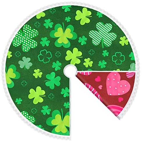 Valentine's Day Tree Skirt St. Patrick Day 36 Reversible Shamrock Double-Sided Print Mat for Trees Valentine's Day Home Decor Holiday Party Supplies Love Hearts