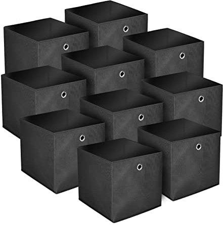 Queiting 10 Stück,Aufbewahrungsbox,Würfel Stoff,Aufbewahrungsboxen,Faltbox, 32 X 32 X 32cm,Mit Fingerloch, Für Regale Oder Raumteiler Schwarz