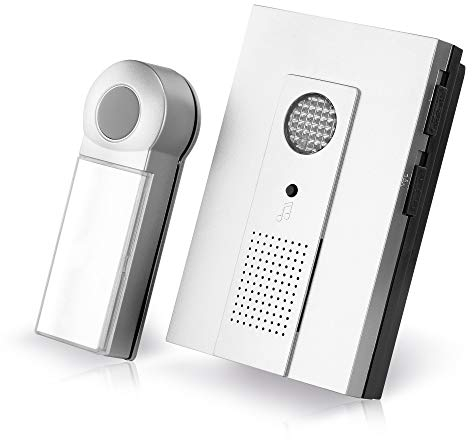 conecto set campanello wireless, pulsante e campanello, portata 100 metri, 16 suonerie, wireless, a batteria, argento