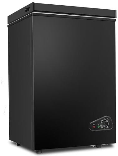 Fox Shack Chest Freezer 5.0 Cu. Ft Mini Deep Freezer, Compact and Efficient, Adjustable Temperature, Fast Cooling, and 2 Removable Baskets (Black, 5.0 Cu. Ft)