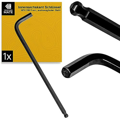 Your Day Mate Clé à six pans creux, 1 pièce, HEX SW 5 mm, acier résistant aux outils, clé à outils avec tête sphérique pour montage incliné, clé coudée professionnelle à six pans