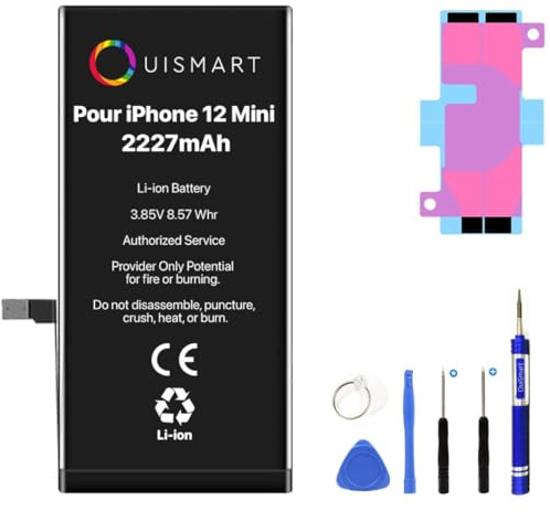 OUISMART® KIT Batterie pour IPHONE (avec Kit Outils + Adhésif, iPhone 12 Mini)