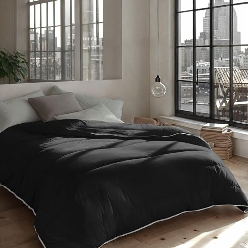Zelesta Royalbed Piumone 2-in-1 Letto Singolo 140×200 cm – Trapunta e Piumino Reversibile 4 Stagioni, Lavabile 60°, Anallergico, Morbido, Leggero, Premium (Black, 140x200 cm)