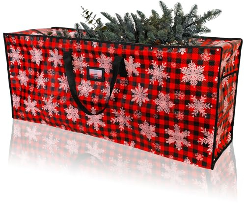 Tannenbaumhülle Weihnachtsbaumhülle 7,5 Ft, Plaid Tannenbaumtasche Weihnachtsbaumtasche Doppelte Reißverschlüsse Doppelt Genähte Nähte Weihnachtsbaum Tasche Schneeflocke Aufbewahrung Weihnachtsbaum