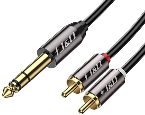 J&D Câble audio TRS vers double RCA, coque en cuivre plaqué or très résistant 6,35 mm mâle TRS vers 2 RCA mâles, 4,5 m