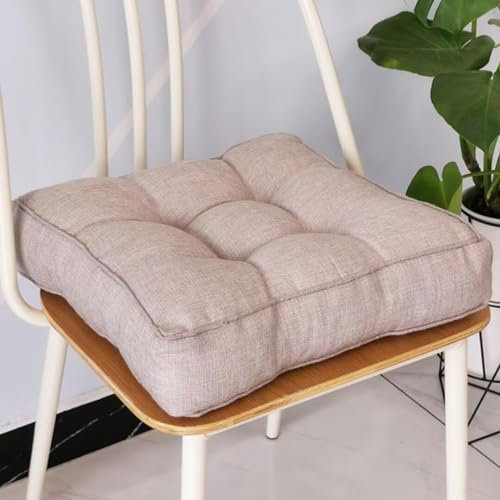 Sitzkissen Stuhlkissen 40x40x9cm für Indoor und Outdoor aus Baumwolle Dicke Polsterung Steppkissen/Bodenkissen, Stuhl Sitzpolster Passt für Haus, Garten, Büro und Autositze,Beige Grau