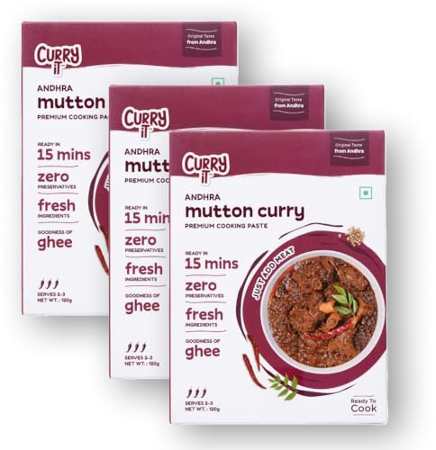 CURRYiT Preservative Free Andhra Mutton Curry | PACK OF 3 | Chicken & Lamb Curry Paste | Indian Food Cooking Sauce | Non-GMO | Gluten Free | Ready to Cook Simmer Sauce | Just Add Meat