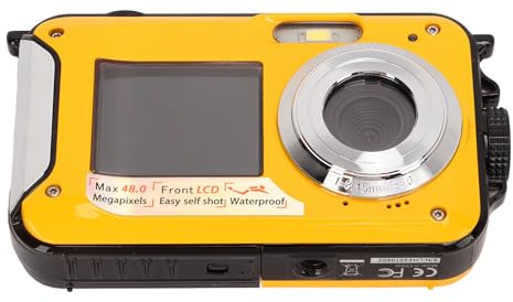 KIMISS 10ft Water Proof Front and Rear Dual Screen Digital Camera HD368 with Battery (Yellow)