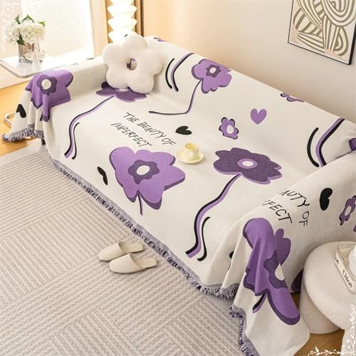 Epinki Sofa Überzug, 180x130CM Sofahusse 1 Sitzer mit Quaste Blumen Muster, Kratzfester Sofaüberwurf Katzen aus Chenille Anti-Rutsch-Couch, Violet