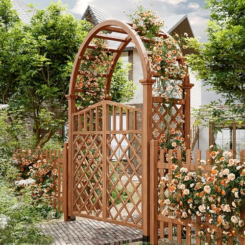 Yajuer Tonnelle de pergola extérieure, Arche de Jardin en Bois avec Treillis, Arche de tonnelle pour Jardin, décoration, pelouse, Mariage, cérémonie, fête, Plantes grimpantes (Color : Brown)