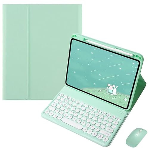 PboyiqiS Keyboard Case for iPad 10.2 (9th/8th/7th Gen)/Air 3/Pro 10.5 with Mouse, Detachable Wireless Bluetooth Keyboard Cover with Pencil Holder, Mint Green