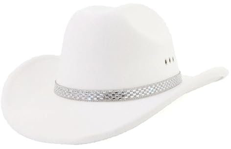 FULUJIDI Fedora Trilby Filzhut Hut Western Cowboy Hut Breite Krempe Fedora Hut Cowgirl Filz Kappe Outdoor Sonnenhut Cowboy 56-58Cm Weiß
