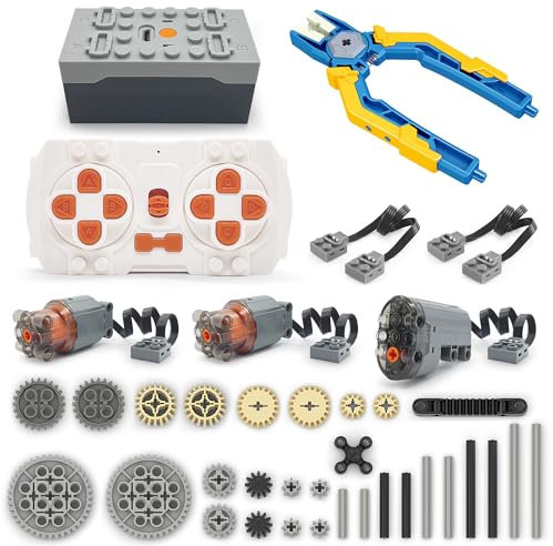 Qter Power Functions Motoren Set, 3 Motoren L/Servomotor, Fernbedienung Batteriebox, Technik Ersatzteile Zahnräder Achsen, Kompatibel mit Technic Klemmbausteine (A)