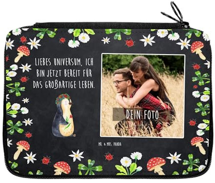 Mr. & Mrs. Panda Personalisierte Foto Federmappe Pinguin Blumen - Geschenk, Universum, Wünsche, Positiv, Motivation