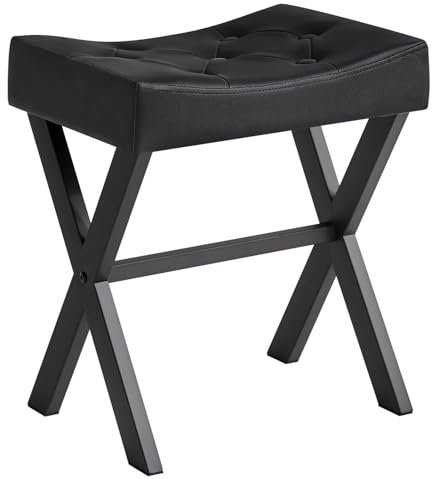 IBUYKE U-förmiger PU Eitelkeitshocker, quadratischer Make-up Hocker mit X-Bein, Ottoman Sitz Fußstütze Hocker, Multi-Use als Kleiner Beistelltisch, für Schlafzimmer, Wohnzimmer, Schwarz WBD019B