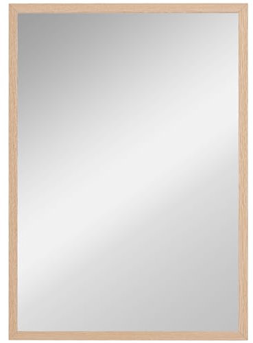 HOMCOM Wandspiegel 50 x 70 cm Rechteckig Spiegel mit Rahmen aus MDF Dekorativer Hängespiegel Badezimmerspiegel für Schlafzimmer Badezimmer Wohnzimmer Flur Naturholz