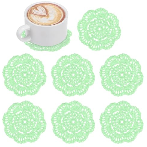 M METERXITY 8er-Pack handgemachte gehäkelte Untersetzer Creme Grün | 4 Zoll/10 cm, runde Baumwoll-Tischsets, Spitzen-Deckchen, Für Tisch/Tasse/Schüssel/Vase/Teetabletts/Heimdekoration