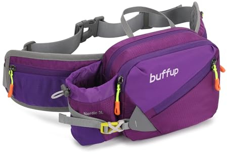 buffup® Bauchtasche mit flaschenhalter,hüfttasche Sport für Outdoor hundetraining Radfahren wandern Laufen,gürteltasche Damen Herren groß (Lila)
