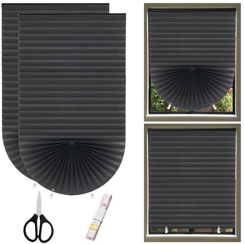 KASURE 2 Pack Temporary Blackout Blinds, 90 X 180 CM Black No Drill Blinds, Stick on Blinds for Windows, for Bedroom, Kitchen, Loft & Travel RV Car, Comes with 4 Clips, 1 Tape Measure, and 1 Scissor