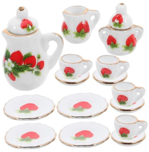 Toyvian Té Miniatura de Porcelana Tetera Taza y Plato Decoración para Casa de Muñecas Escala Juguete de Simulación para Niñas de Años