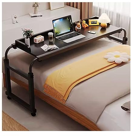 Verstellbarer Betttisch mit Rollen, tragbarer Betttisch für Arbeit und Essen, höhenverstellbarer Laptop-Ständer für Schlafzimmer/Wohnzimmer/Büro (140 x 45 x 65-95 cm, schwarz)