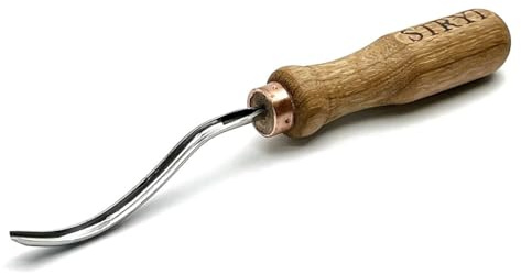 STRYI Profi Langer Gebogener Hohleisen, Stich 9, 5 mm – Handgeschmiedeter Hohlbeitel für Löffel, Schalen, Kuksas, Reliefs – Profil #9 – Ergonomischer Holzgriff aus Eiche