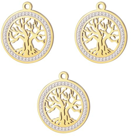 kkjoy 3Pcs Ciondoli di Albero della Vita Fai-da-te per la Creazione di Gioielli e l'Artigianato, Ciondolo in Acciaio Inox per Fare Orecchini Collana (Albero della Vita 8)