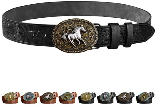 AUNGKWANG Western Leder Schnalle Gürtel für Männer Frauen, Westerngürtel Leder Cowboy Gürtel, Mittelalter Kostümzubehör, Halloween Dekoration, Geburtstagsgeschenk, Weihnachten Geschenke