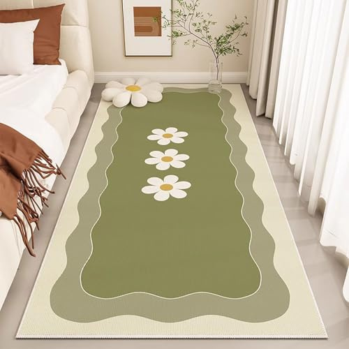 Alfombra Pie de Cama Dormitorio, Alfombra de Dormitorio Antideslizante, Alfombras de Habitacion Niña, Diseño Floral Geométrico, para El Hogar, Junto a La Cama o Sofá (1 60x120cm)