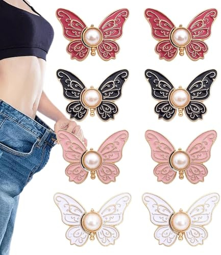 Butterfly Shaped Waistband with Buttons | 8 Pieces Adjustable Clips for Dresses, Blouses, Jackets, Coats, Women and Girls